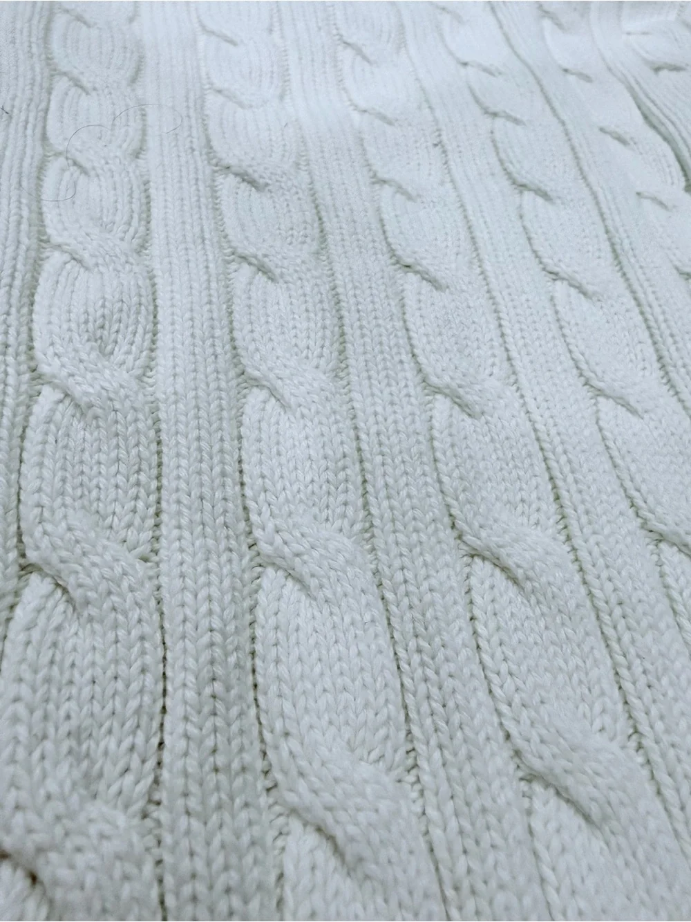 Ralph Lauren Girls' Cream Cable Crewneck Sweater with Navy Pony - Picture 8 of 8